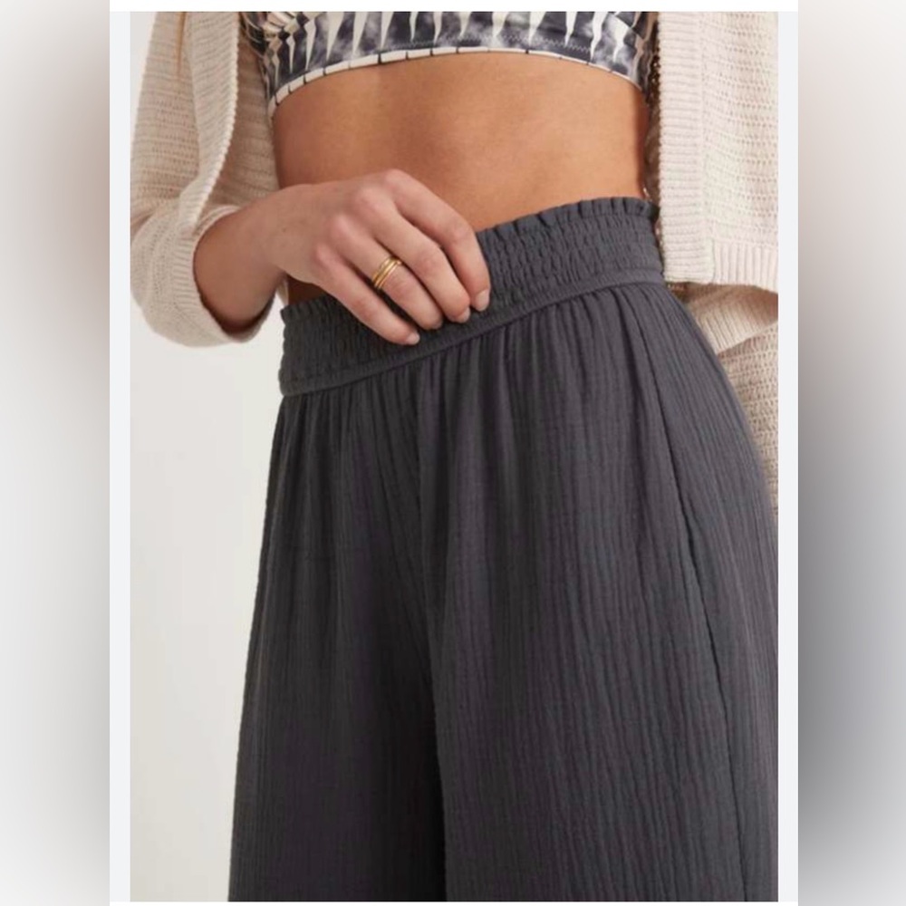 NWT Marine layer Corrine wide leg cotton gauze pant black size medium - Picture 2 of 10